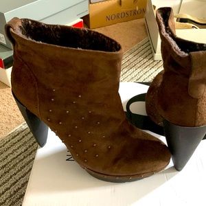 Suede platform bootie with gold studs
